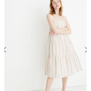 Madewell button back tiered dress in rainbow stripe